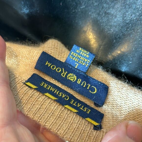 Club room estate cashmere men’s large tan beige pullover sweater v neck - Picture 4 of 4